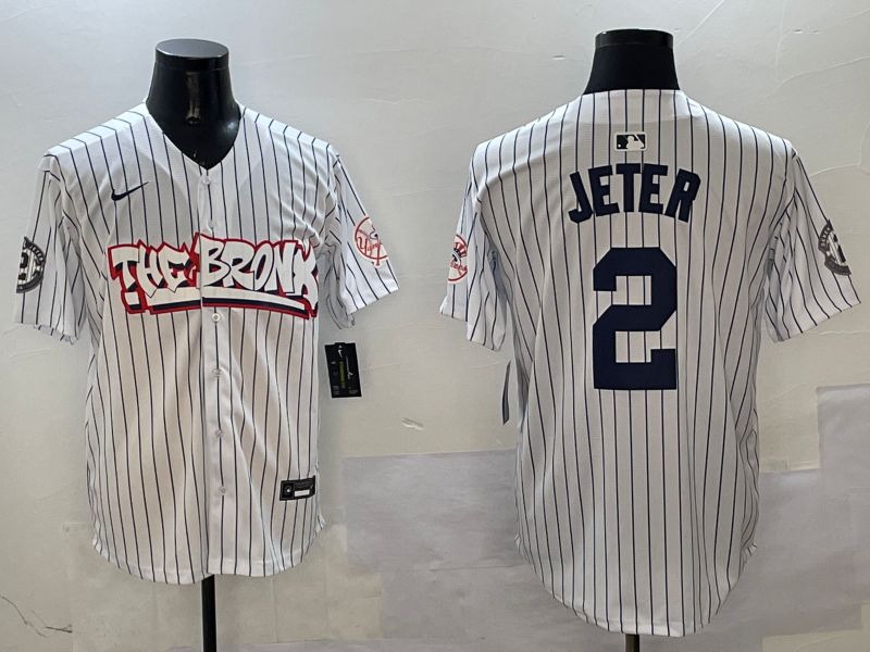 Men New York Yankees #2 Jeter White Stripe four generations Joint Name 2025 Nike MLB Jersey style 1->new york yankees->MLB Jersey